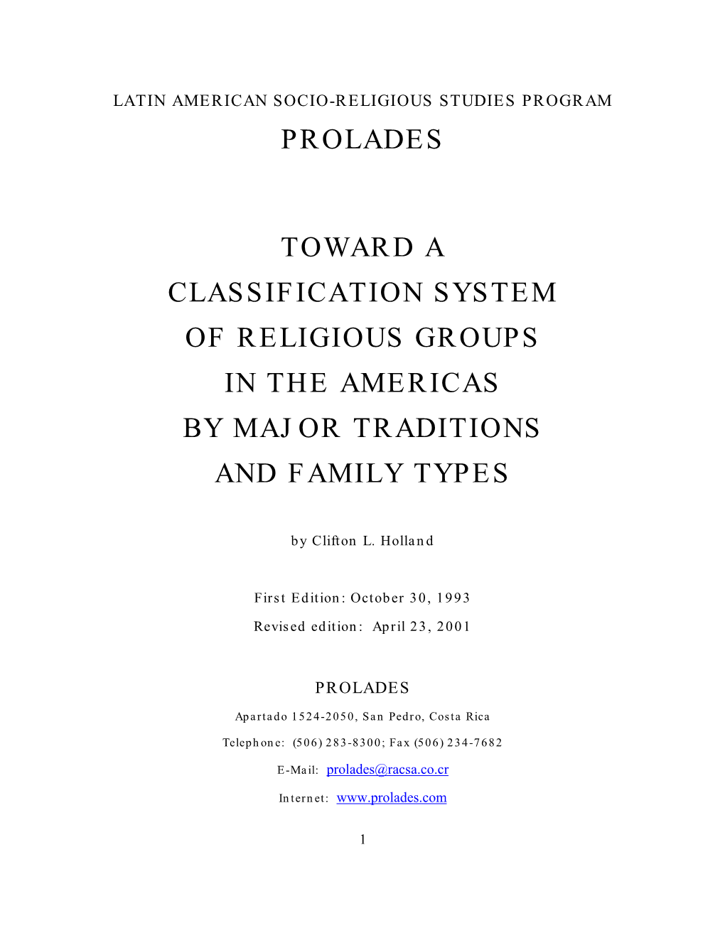 Prolades Toward a Classification System of Religious Groups in The