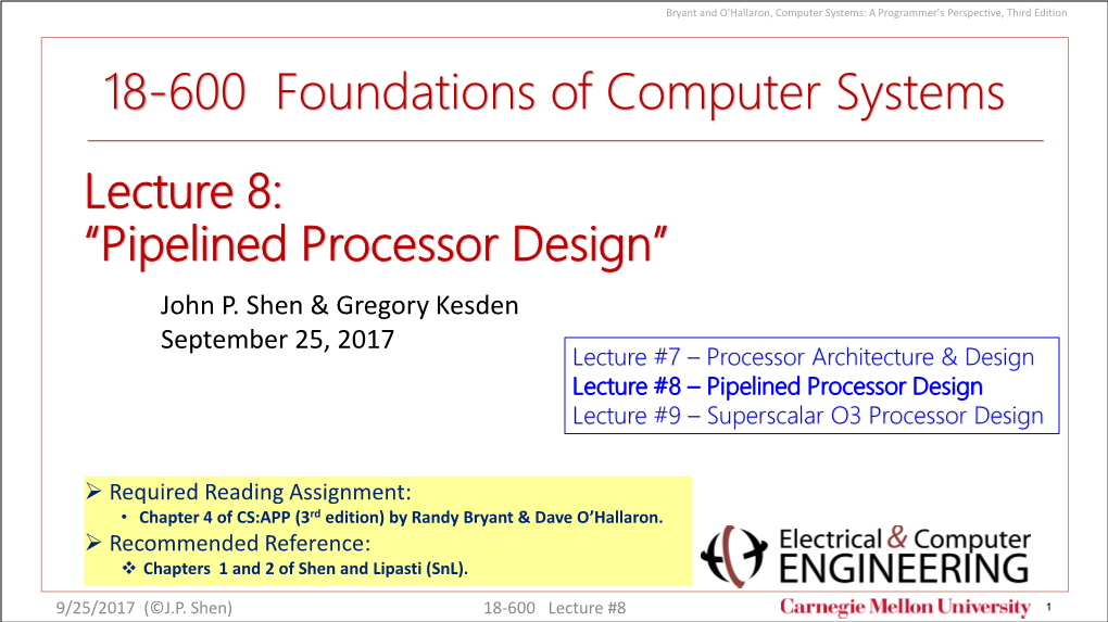 Lecture #8 "Pipelined Processor Design"