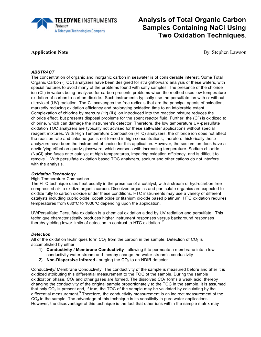 Analysis of Total Organic Carbon Samples Containing Nacl Using