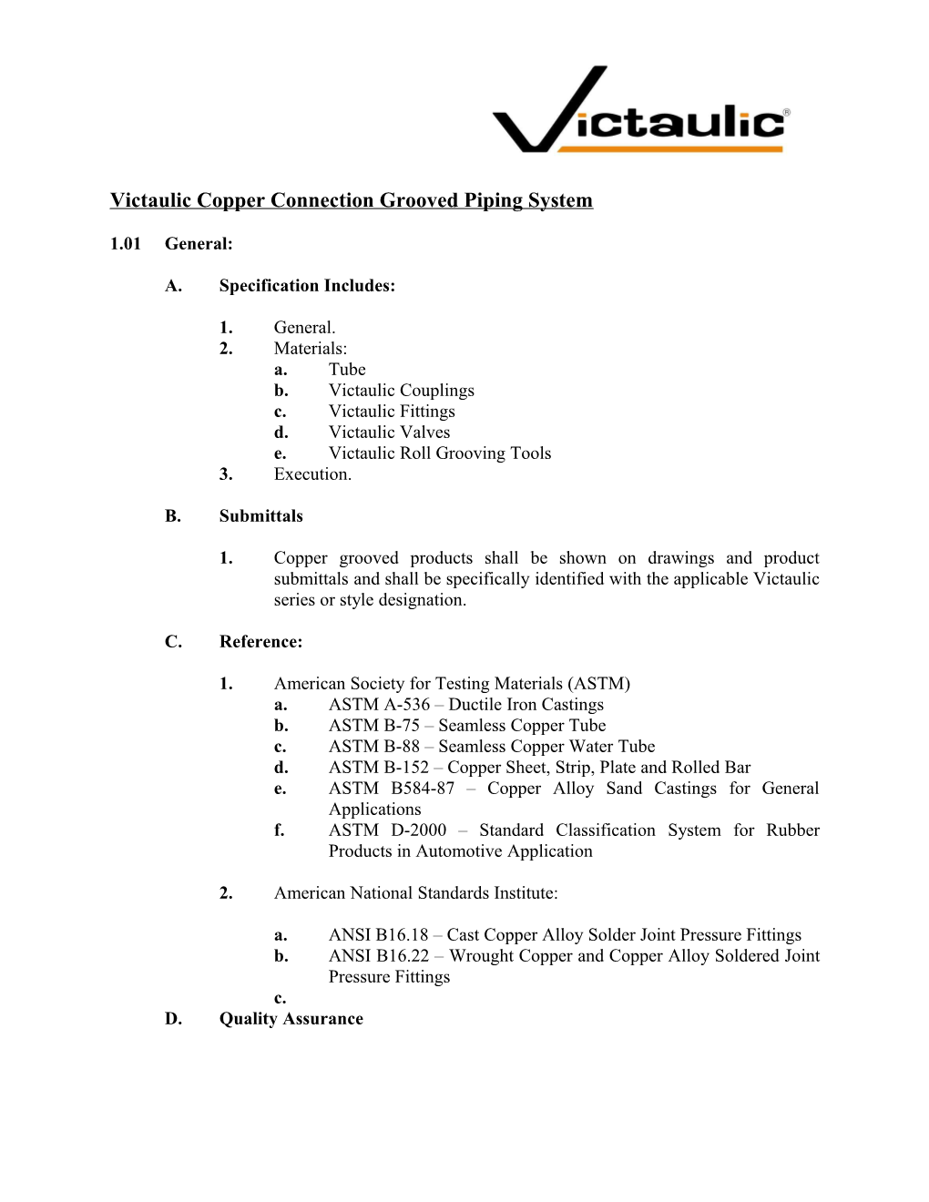 Victauliccopper Connection Grooved Piping System