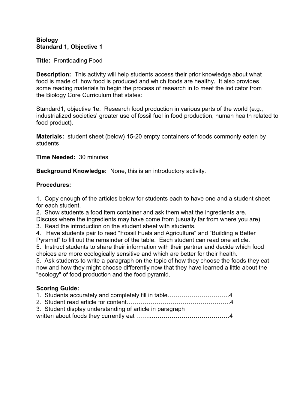 Frontloading for Standard 1, Objective 1E