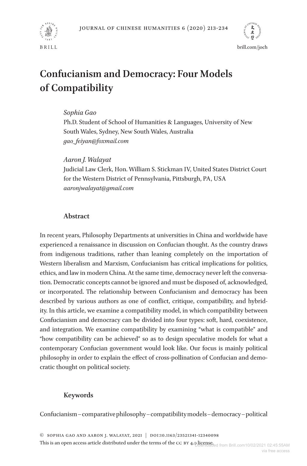 Confucianism and Democracy: Four Models of Compatibility