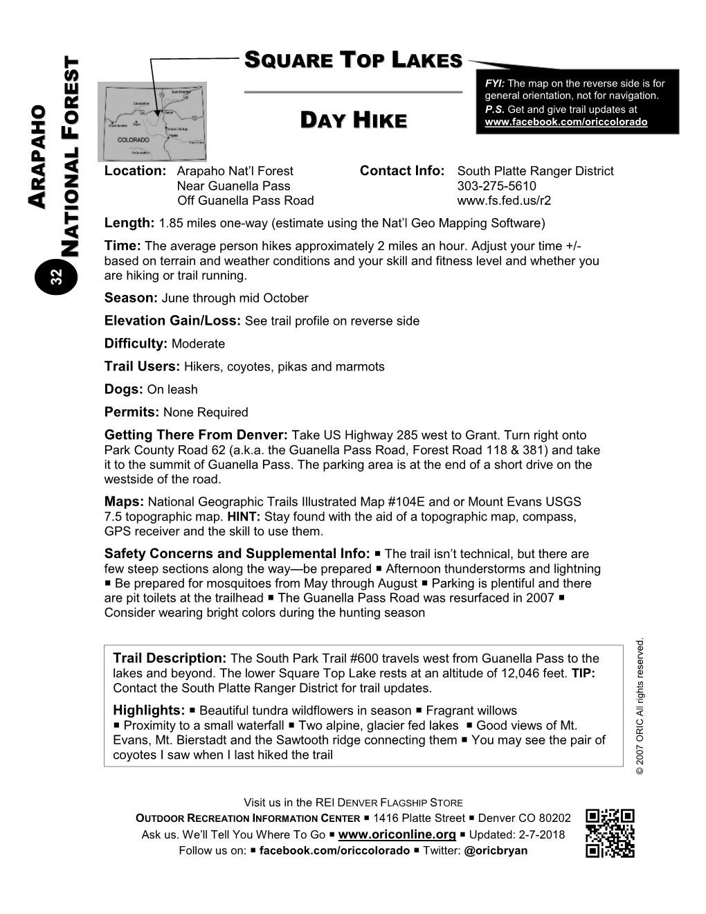 ORIC Trail Map/Description Sheet