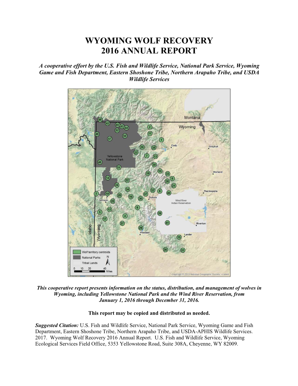 Wyoming Wolf Recovery 2016 Annual Report