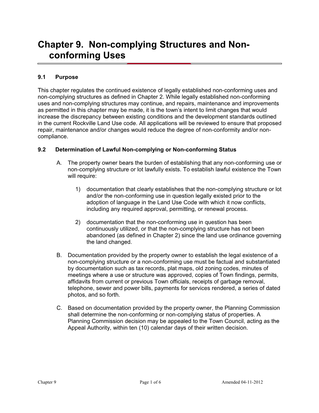 Chapter 9. Non-Complying Structures and Non-Conforming Uses