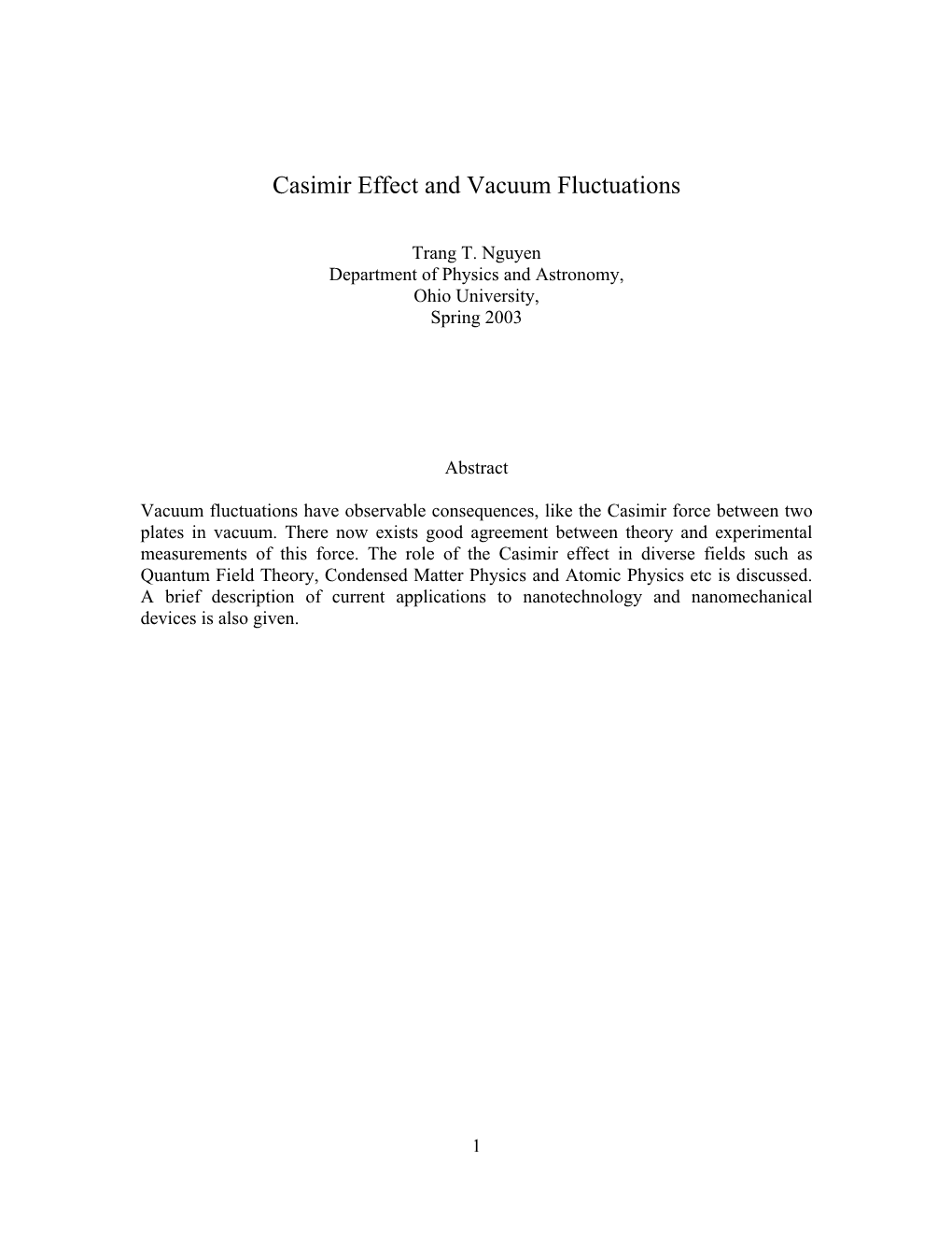 Casimir Effect and Vacuum Fluctuations