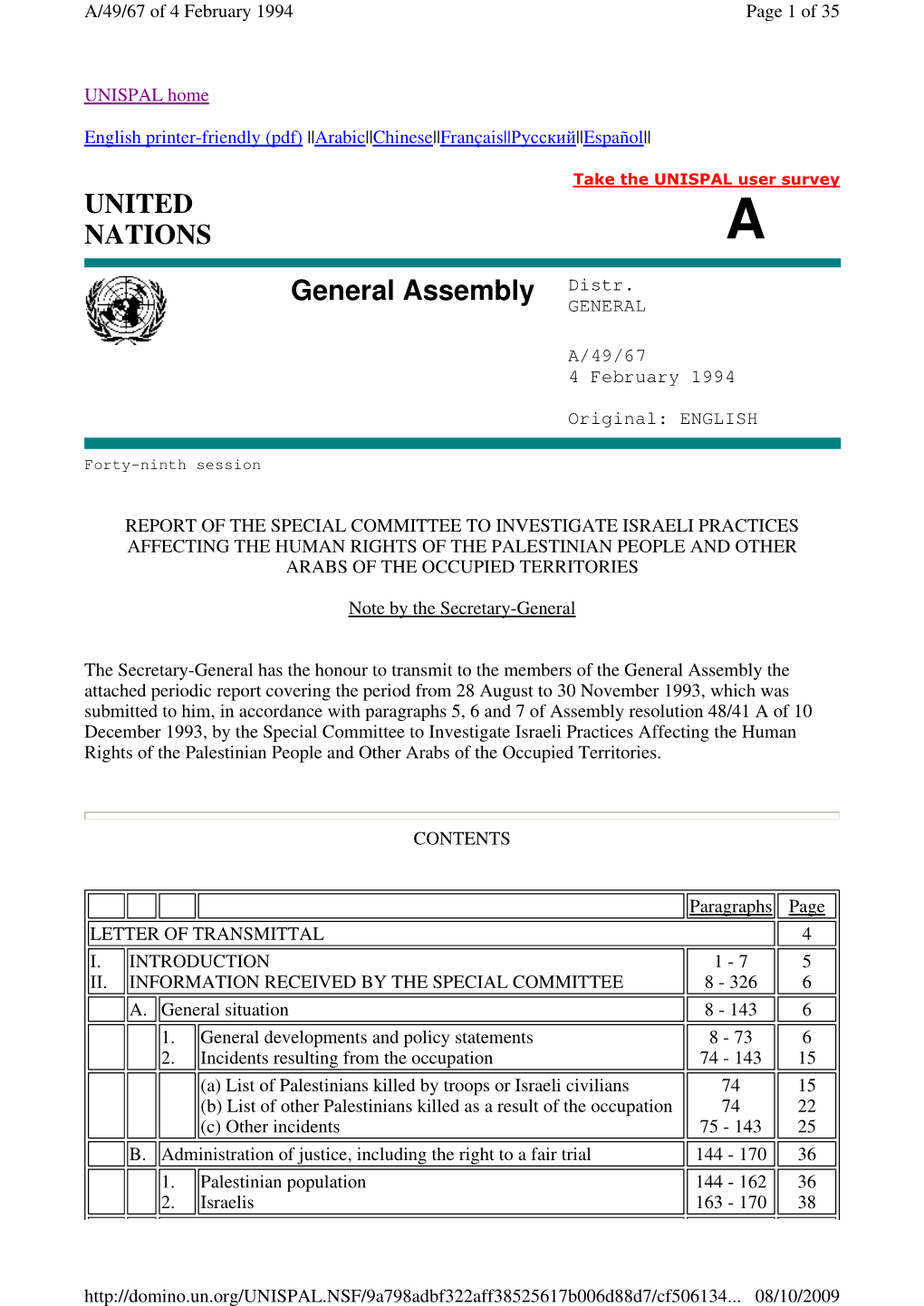 UNITED NATIONS General Assembly Distr