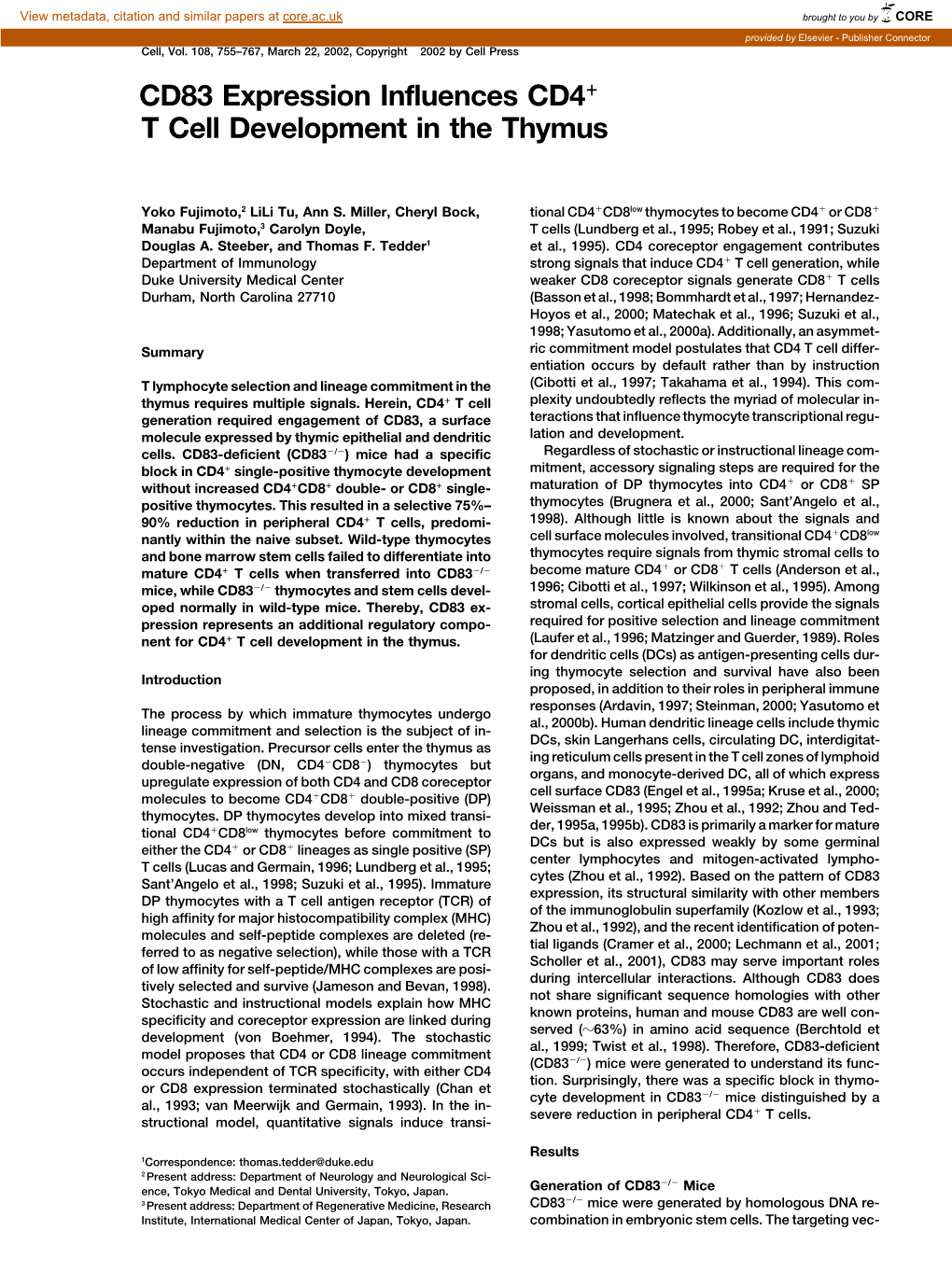 CD83 Expression Influences CD4 T Cell Development in the Thymus