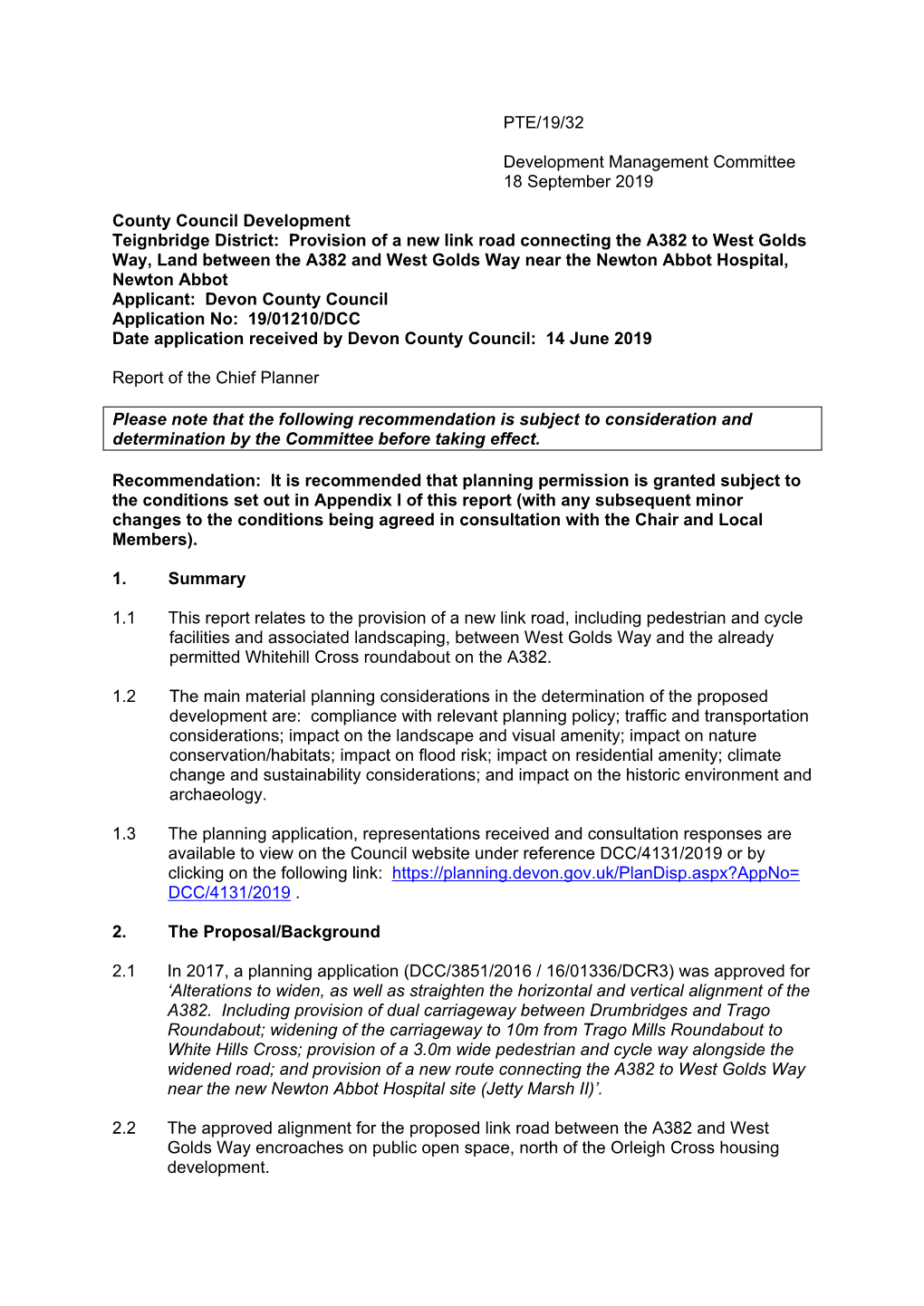 Teignbridge District: Provision of a New Link Road Connecting the A382