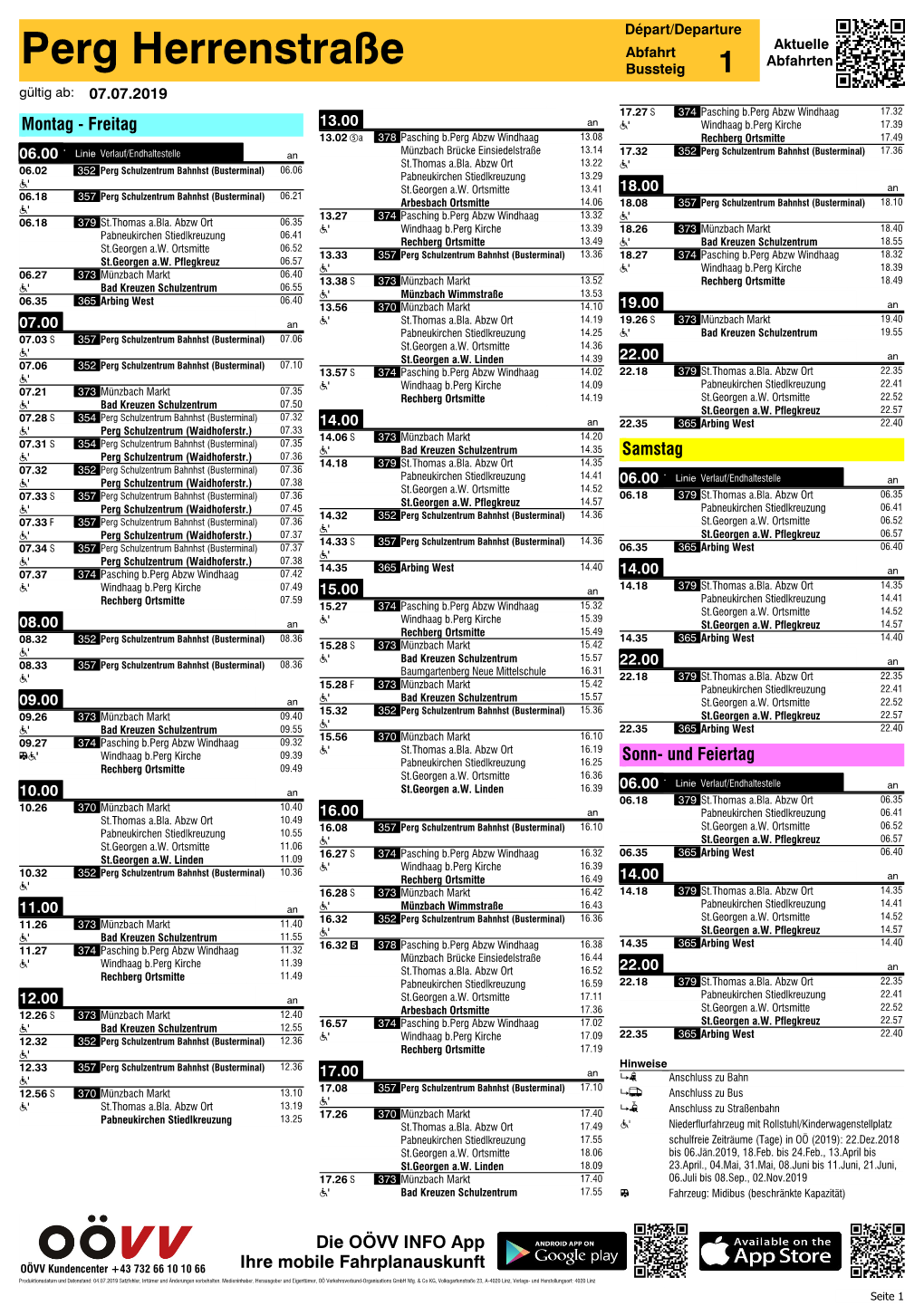 Perg Herrenstraße Bussteig 1 Gültig Ab: 07.07.2019 5 0