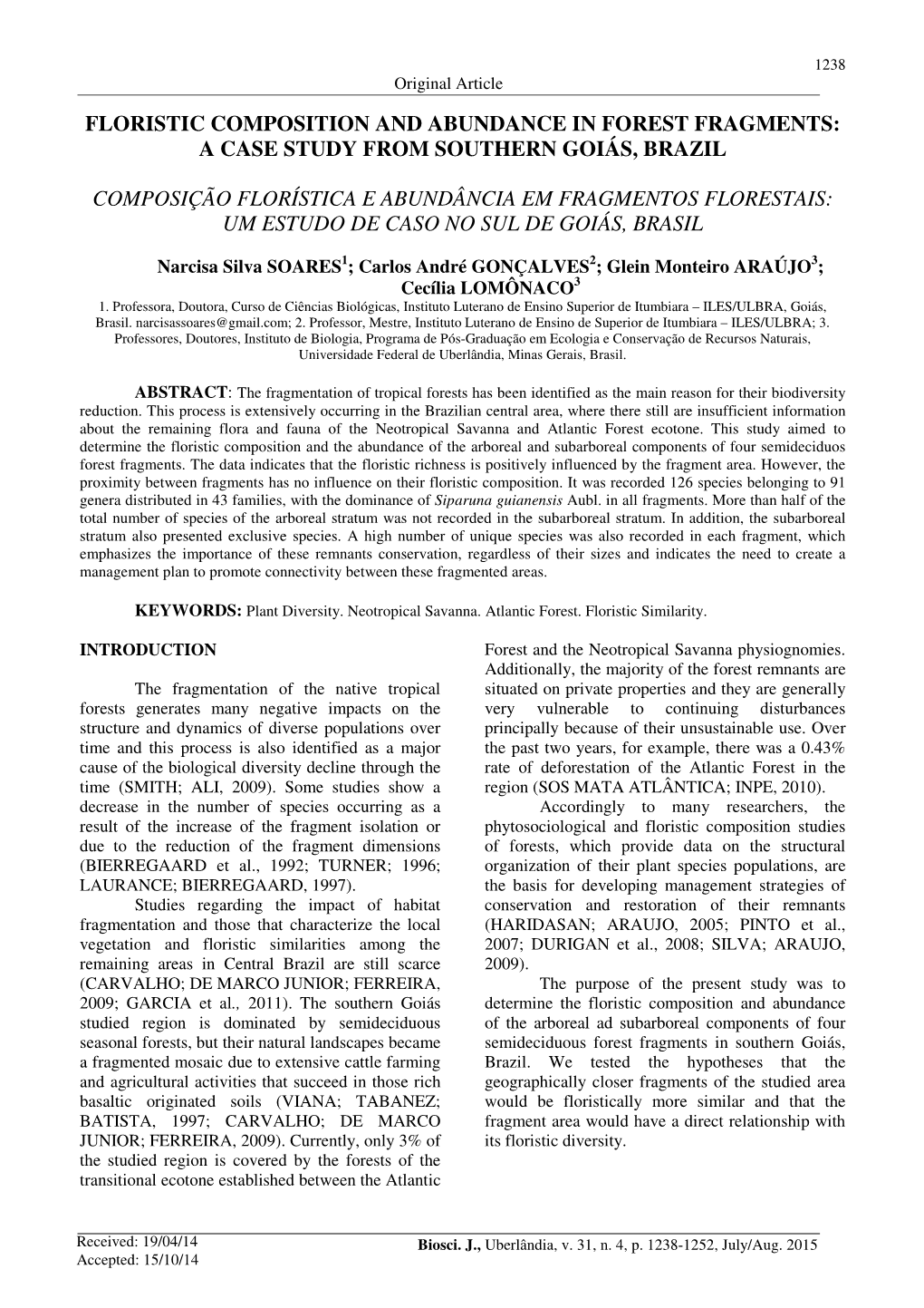 Floristic Composition and Abundance in Forest Fragments: a Case Study from Southern Goiás, Brazil