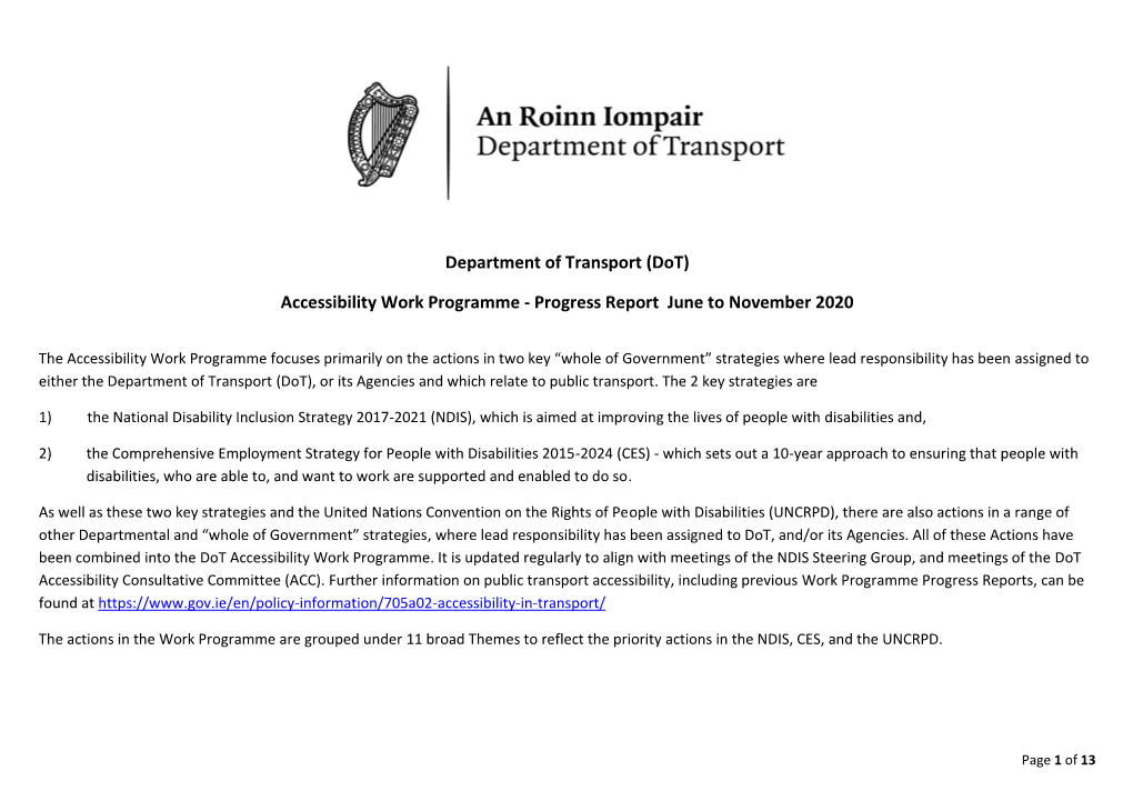 Department of Transport (Dot) Accessibility Work Programme