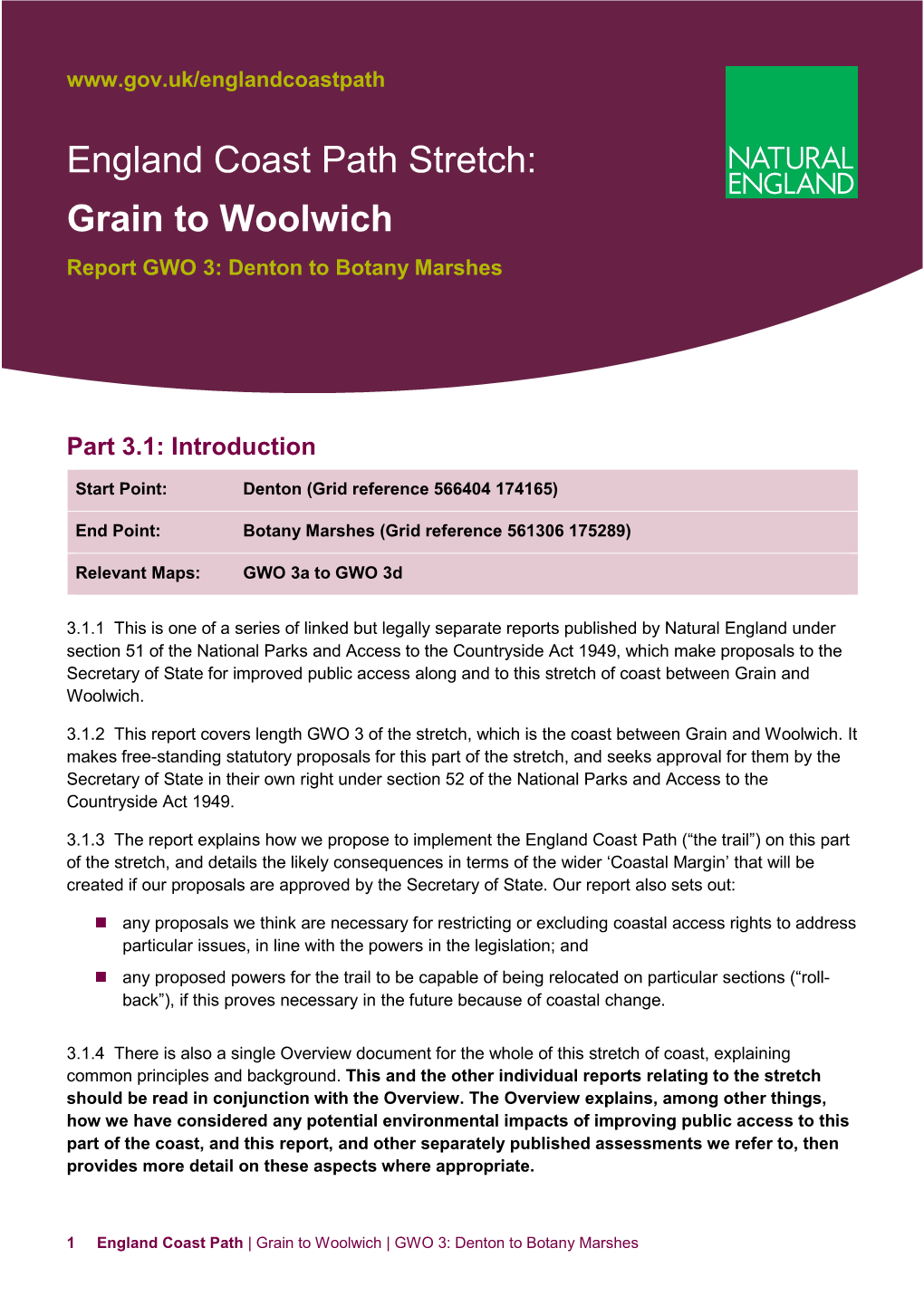 England Coast Path Stretch: Grain to Woolwich Report GWO 3: Denton to Botany Marshes