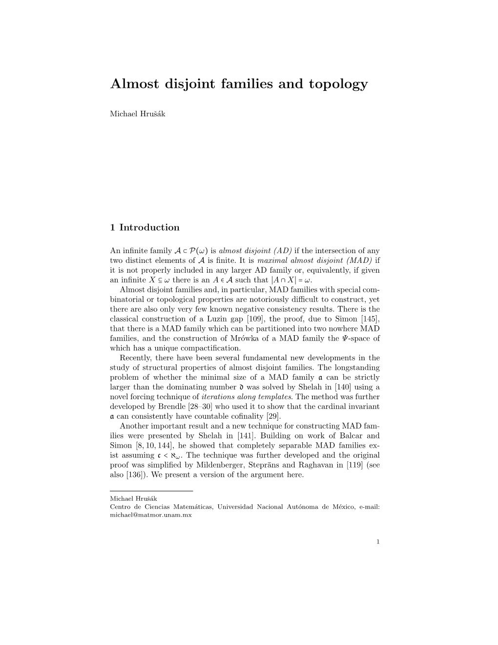 Almost Disjoint Families and Topology