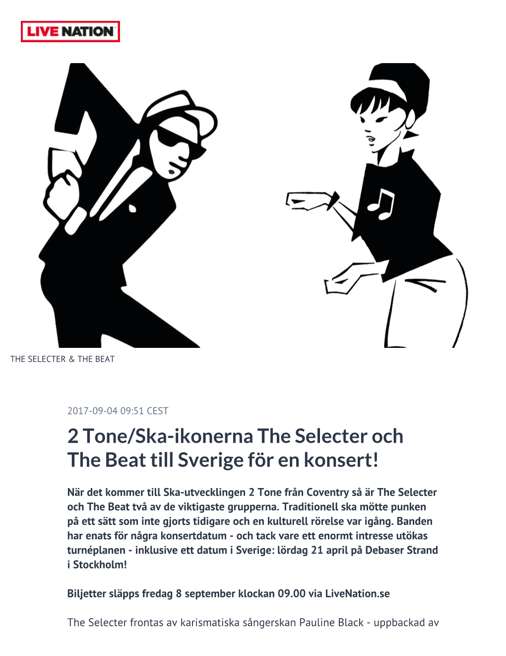 2 Tone/Ska-Ikonerna the Selecter Och the Beat Till Sverige För En Konsert!