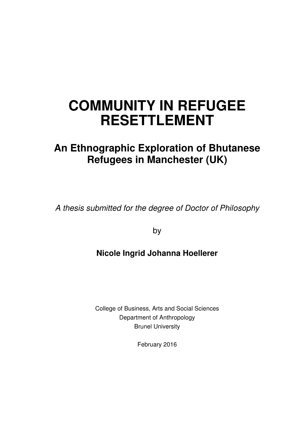 Community in Refugee Resettlement