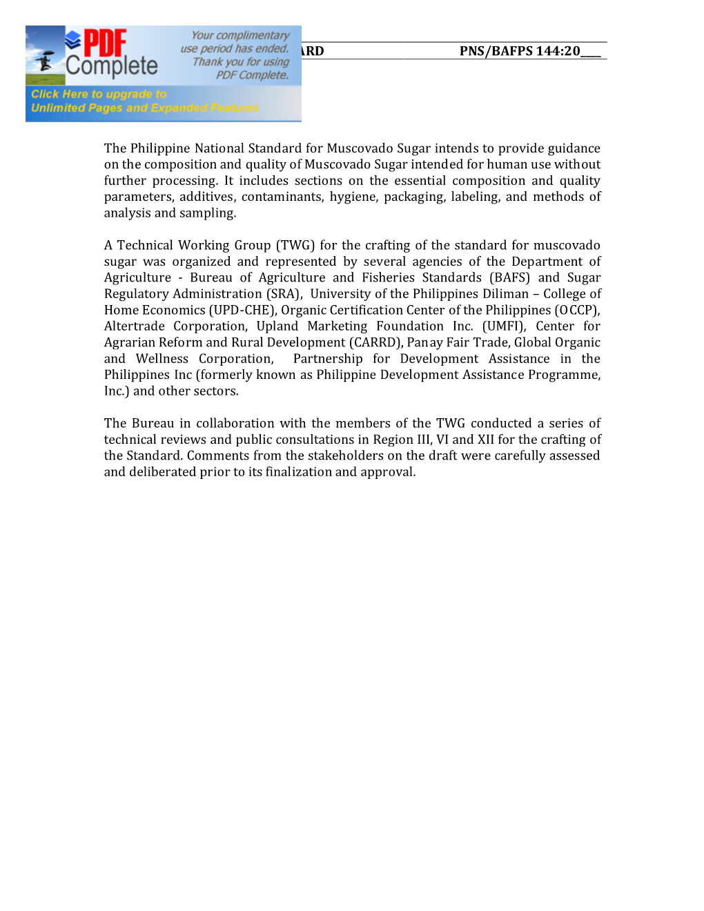 PHILIPPINE NATIONAL STANDARD PNS/BAFPS 144:20____ Muscovado Sugar