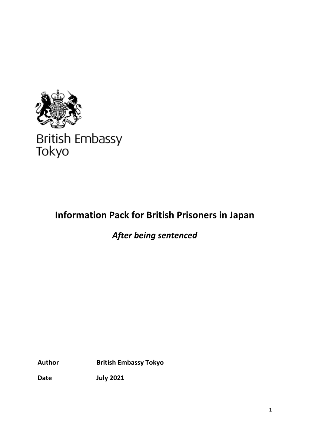 Information Pack for British Prisoners in Japan