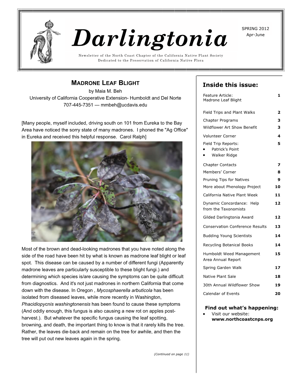 Darlingtonia Spring 2012 Chapter Programs and Meetings