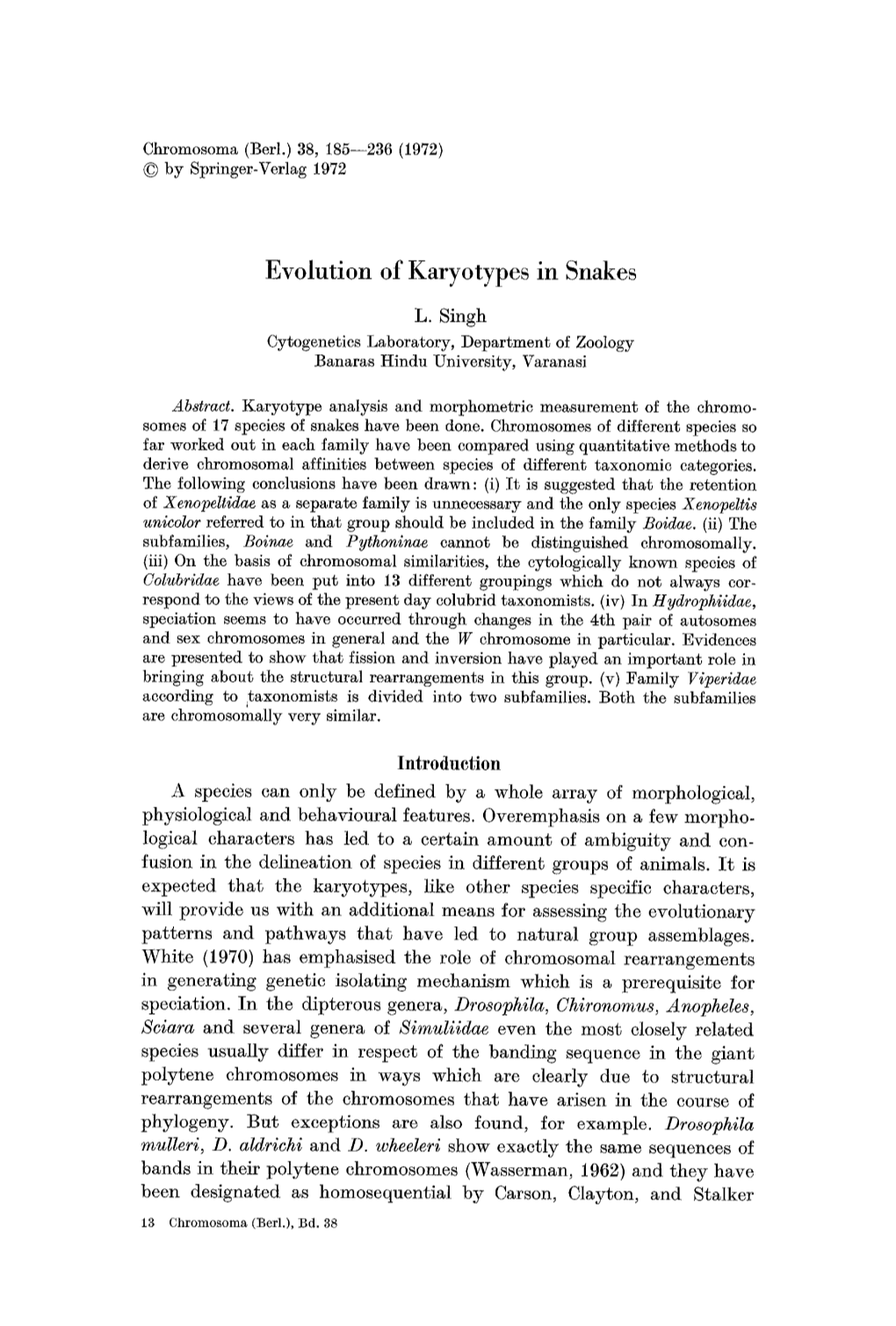 Evolution of Karyotypes in Snakes