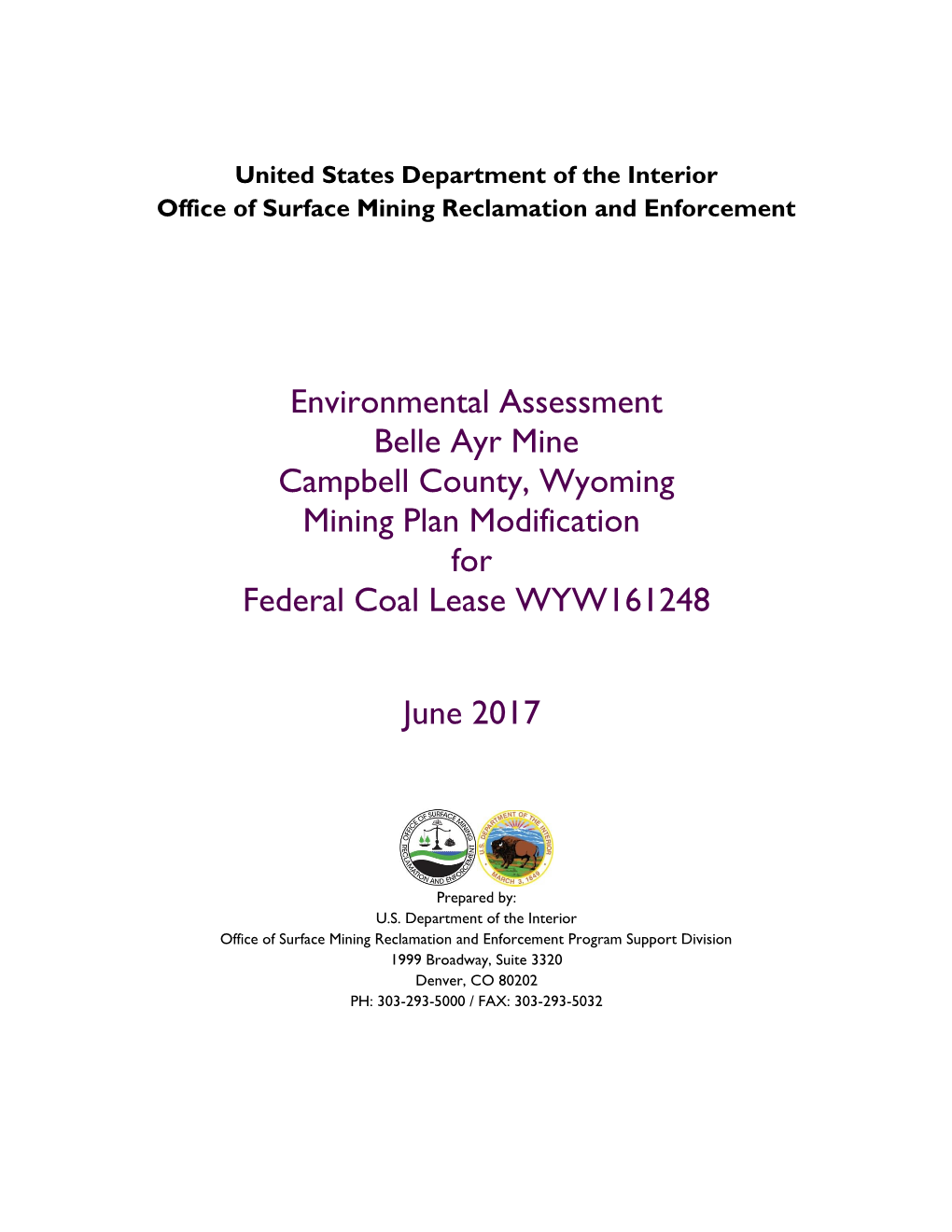 Environmental Assessment, Belle Ayr Mine Campbell County