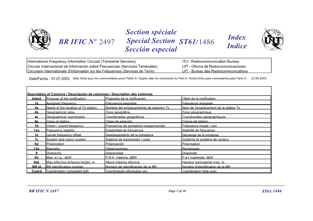 ST61/1486 BR IFIC Nº 2497 Section Spéciale Special Section