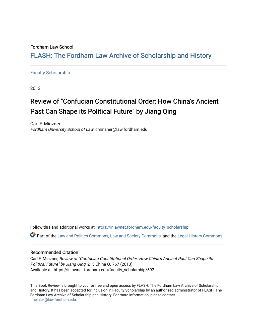 "Confucian Constitutional Order: How China's Ancient Past Can Shape Its