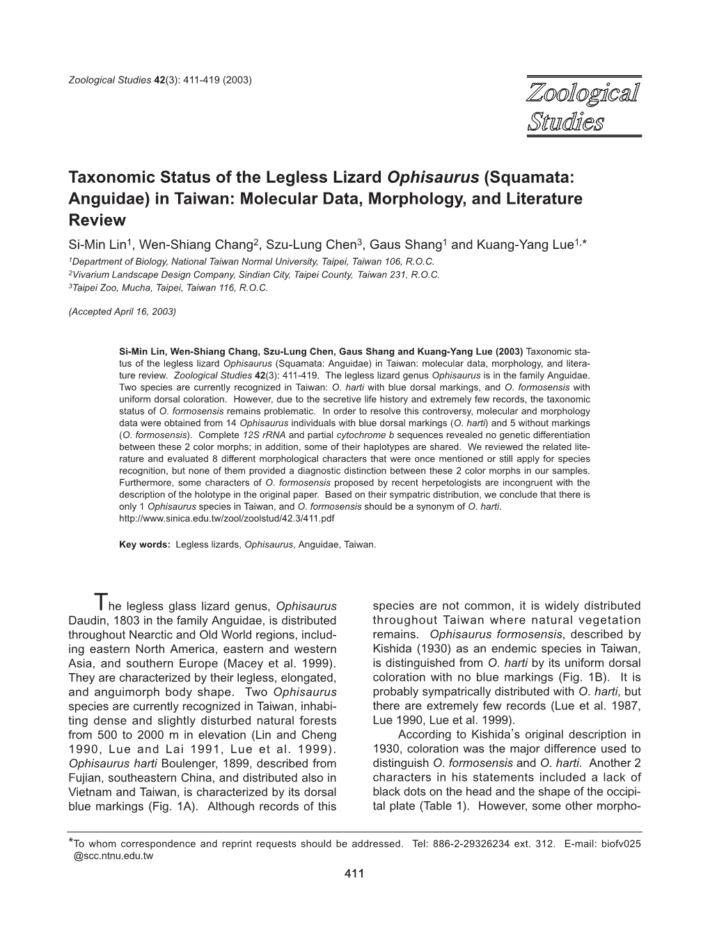 Taxonomic Status of the Legless Lizard Ophisaurus (Squamata