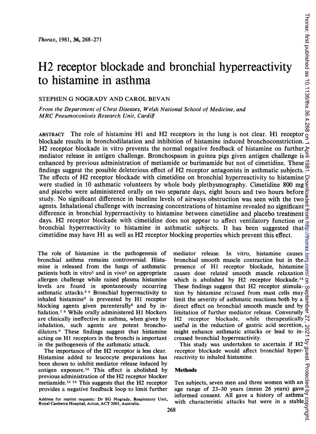 H2 Receptor Blockade and Bronchial Hyperreactivity to Histamine in Asthma