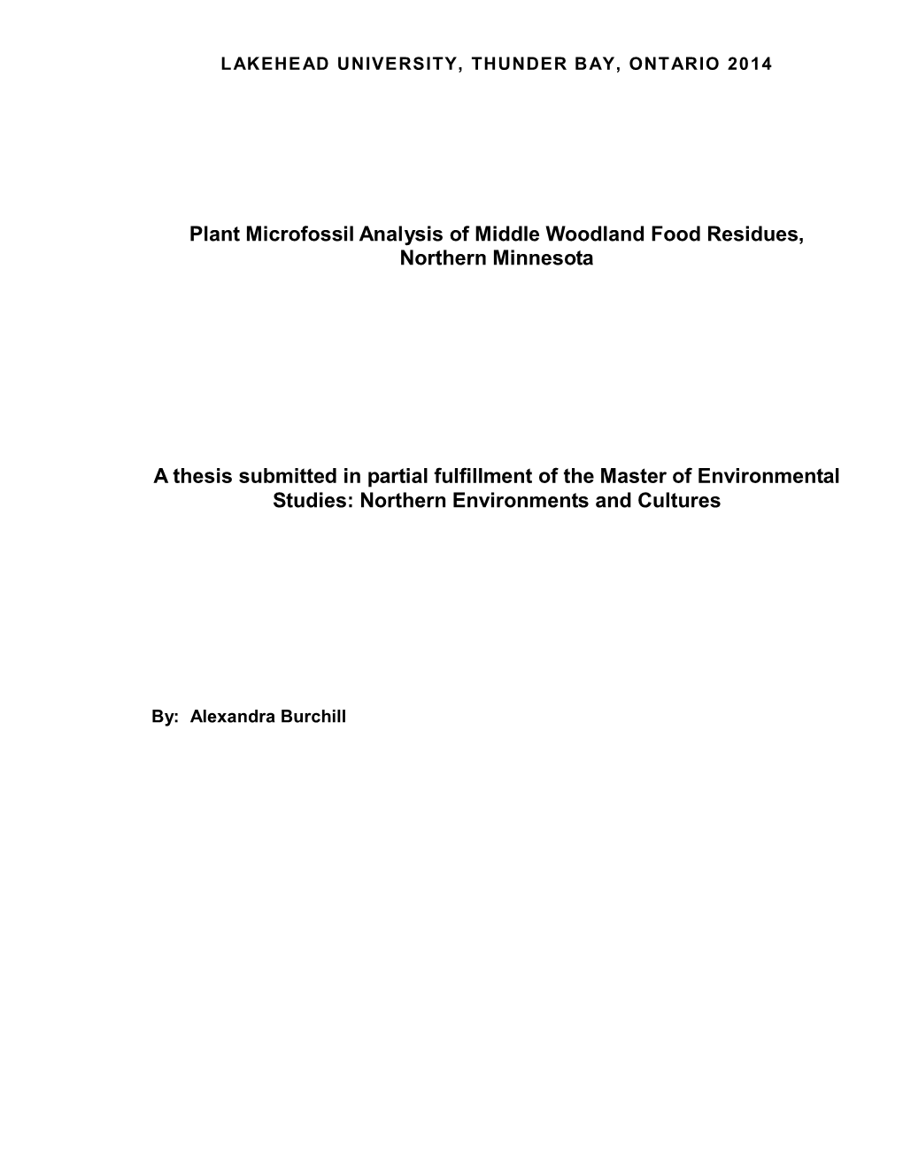 Master of Environmental Studies (NECU) Lakehead University