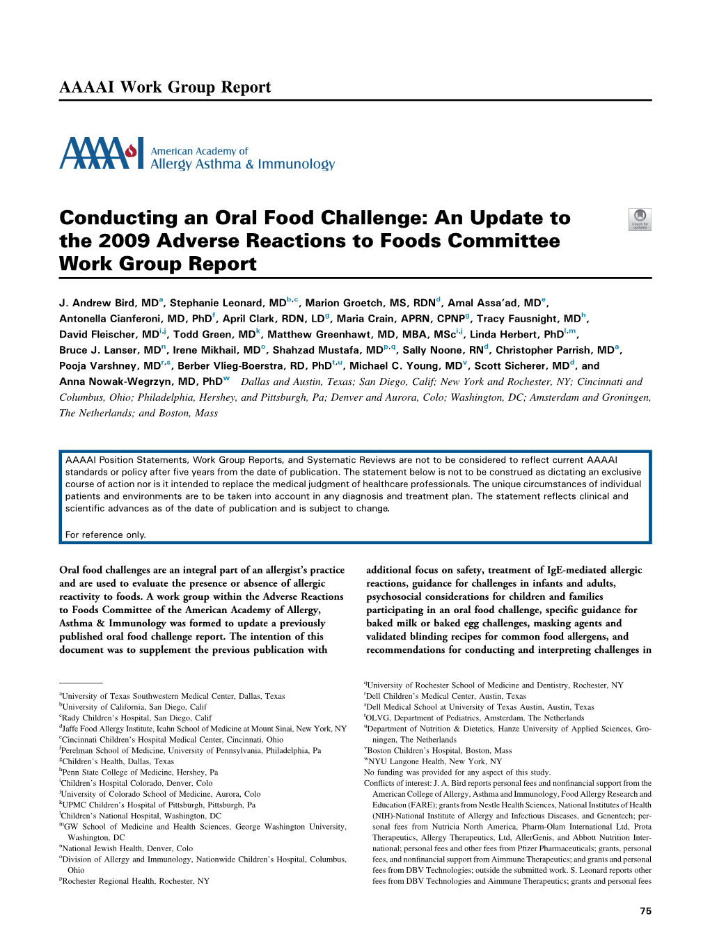 Conducting an Oral Food Challenge: an Update to the 2009 Adverse Reactions to Foods Committee Work Group Report