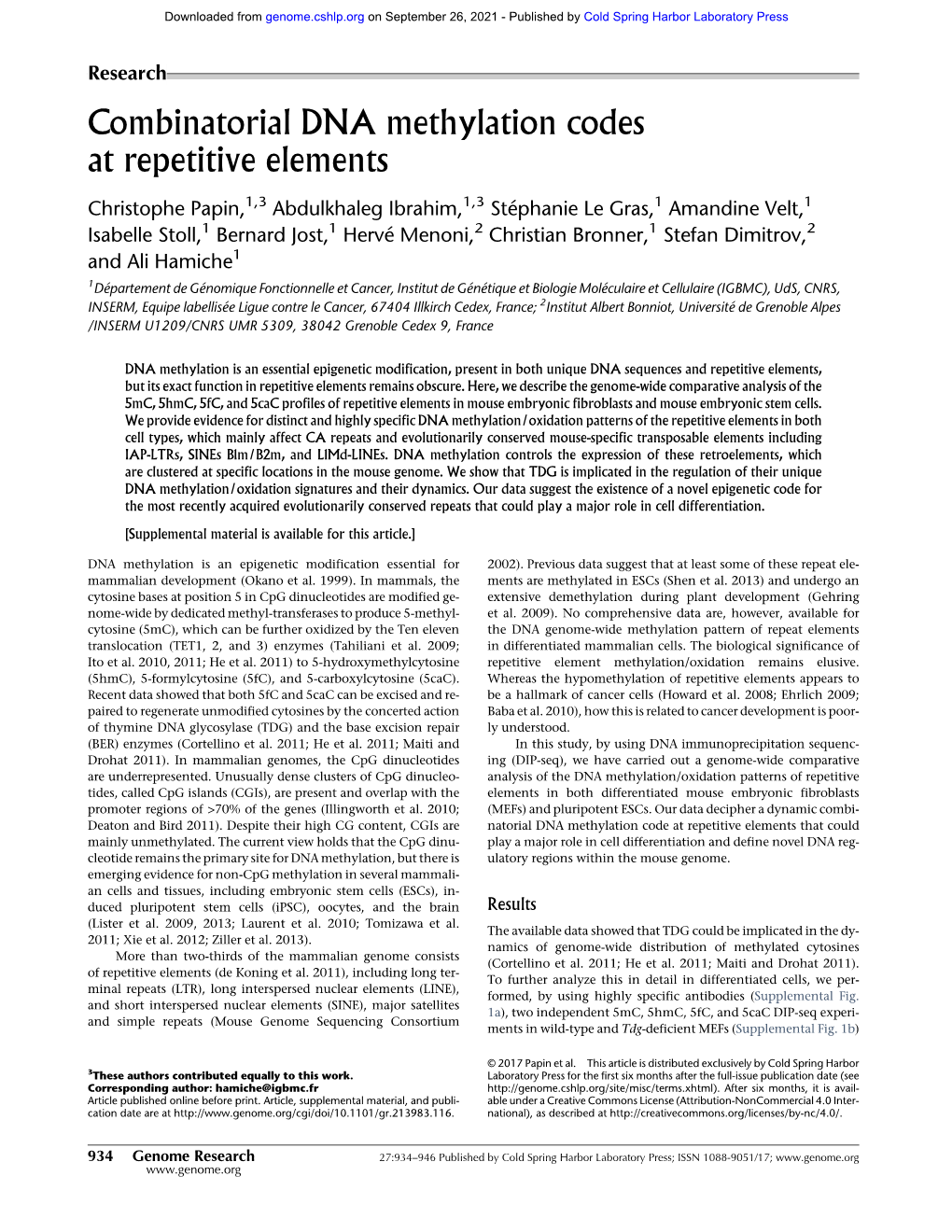 Combinatorial DNA Methylation Codes at Repetitive Elements