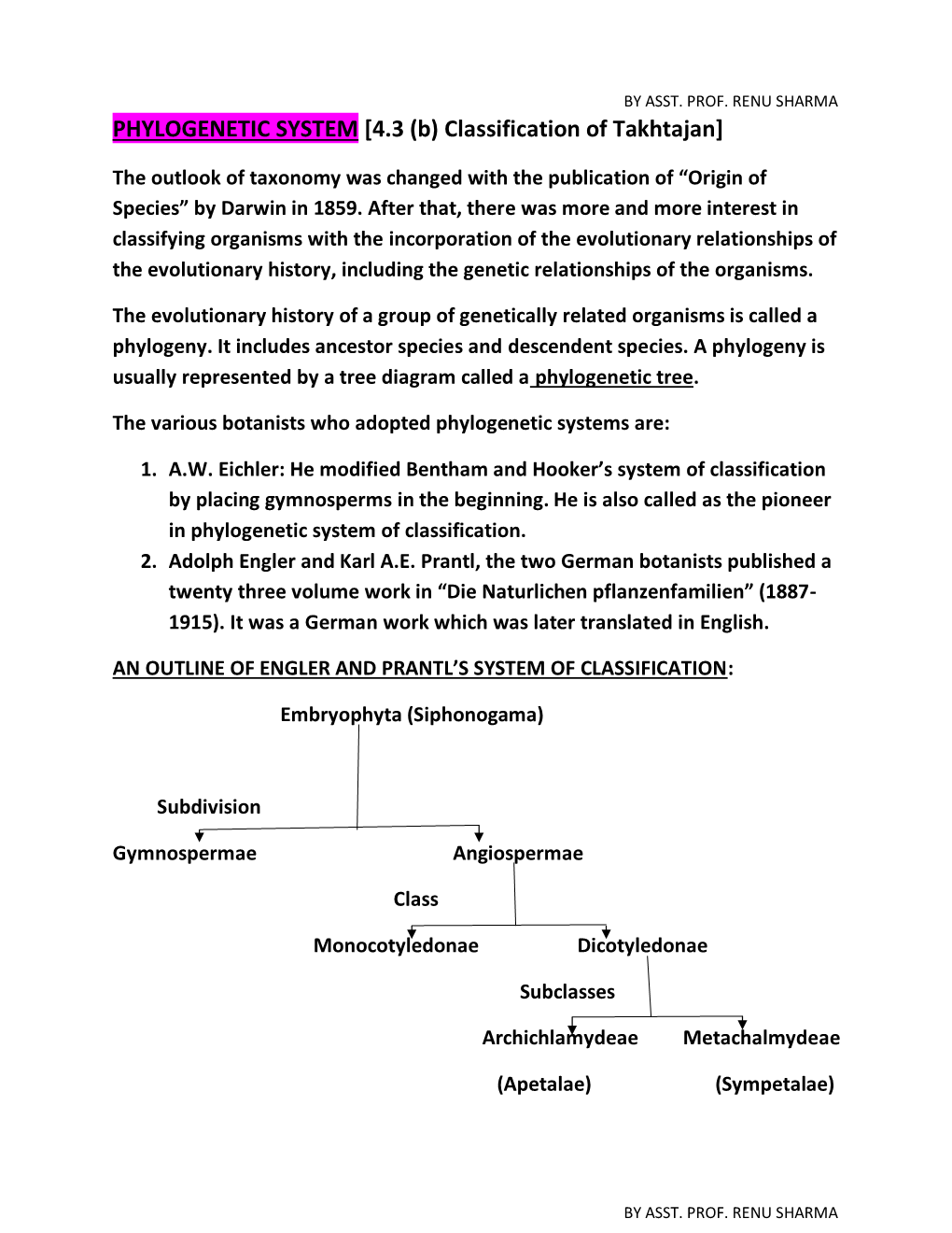 PHYLOGENETIC SYSTEM [4.3 (B) Classification of Takhtajan]