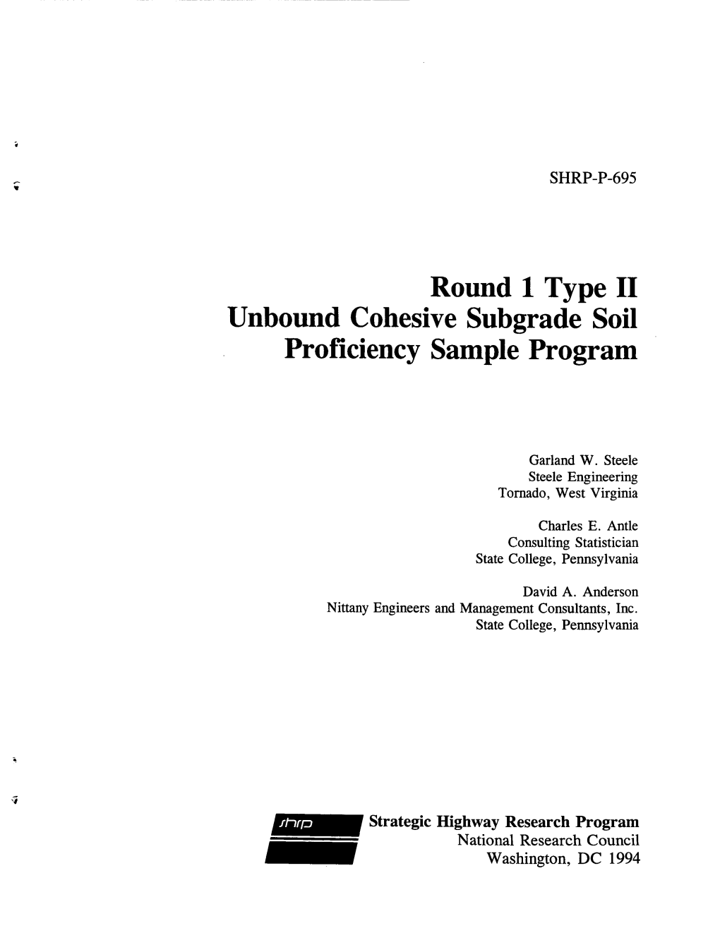 Round 1 Type II Unbound Cohesive Subgrade Soil Proficiency Sample Program