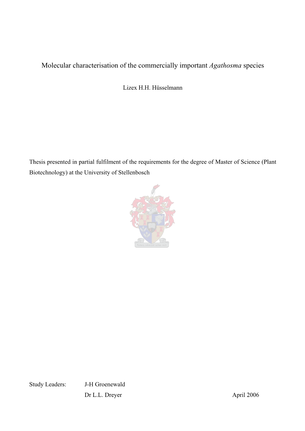 Molecular Characterisation of the Commercially Important Agathosma Species