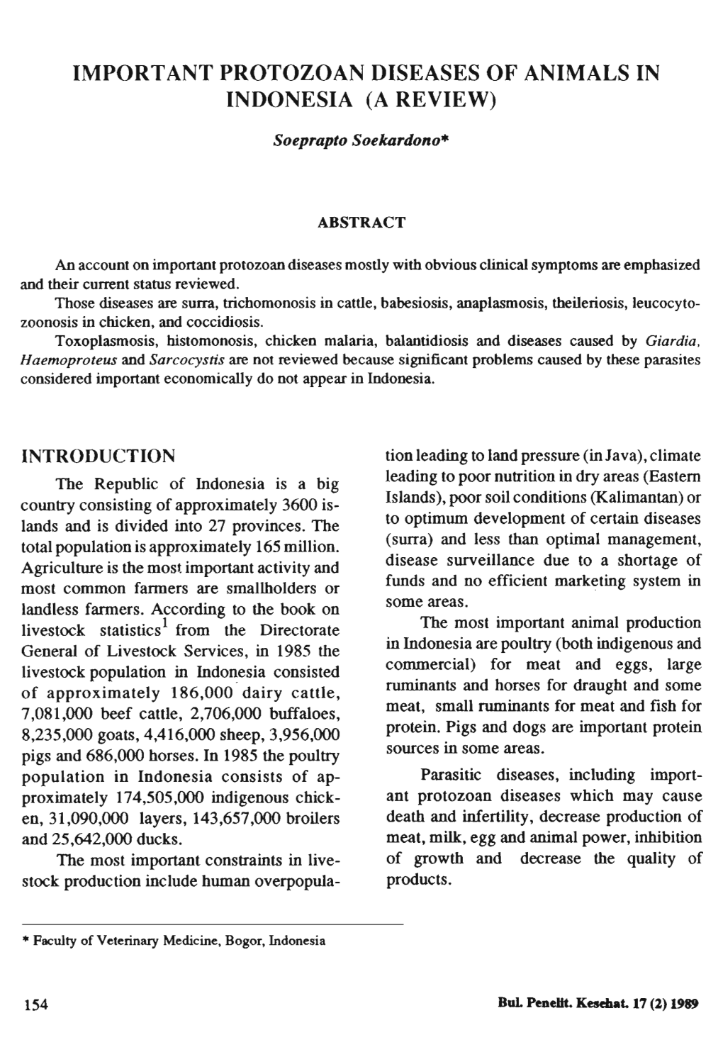 Important Protozoan Diseases of Animals in Indonesia (A Review)