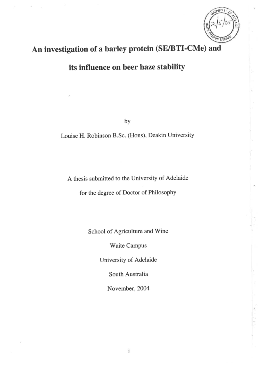 (SE/BTI-Cme) and Its Influence on Beer Haze Stability
