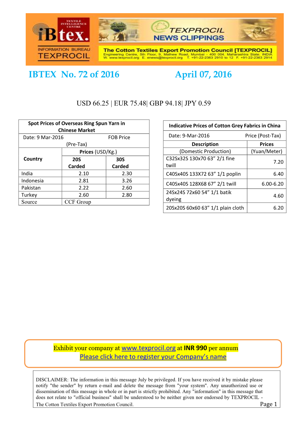 IBTEX No. 72 of 2016 April 07, 2016