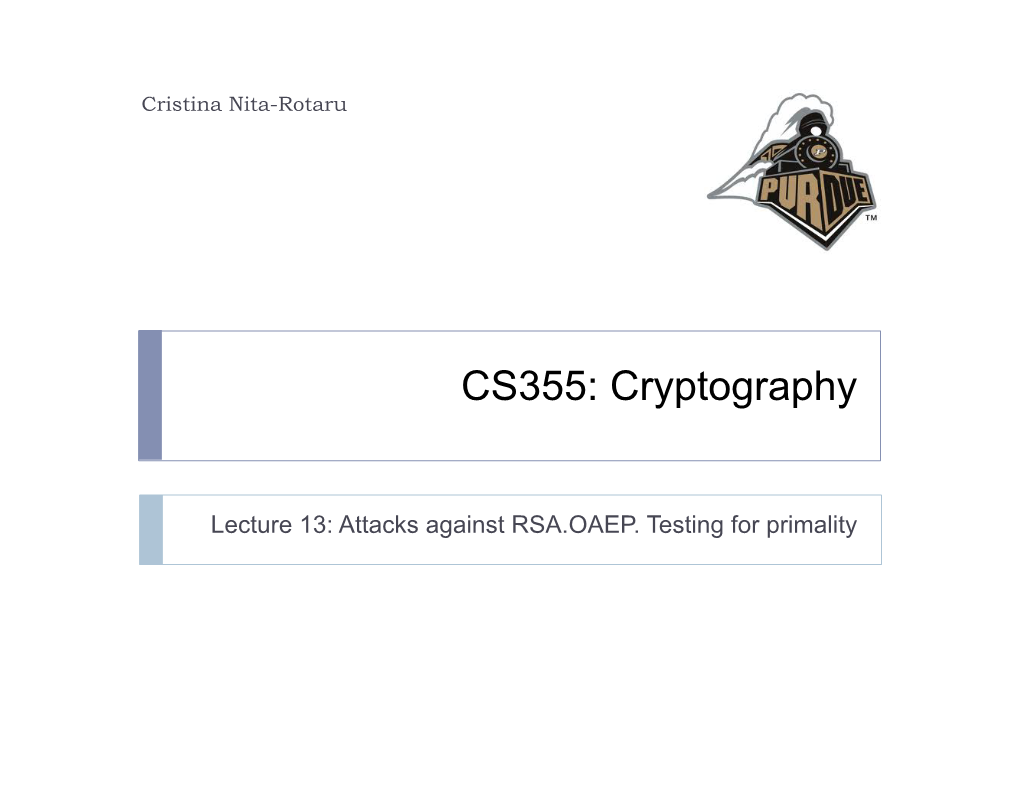 CS355: Cryptography