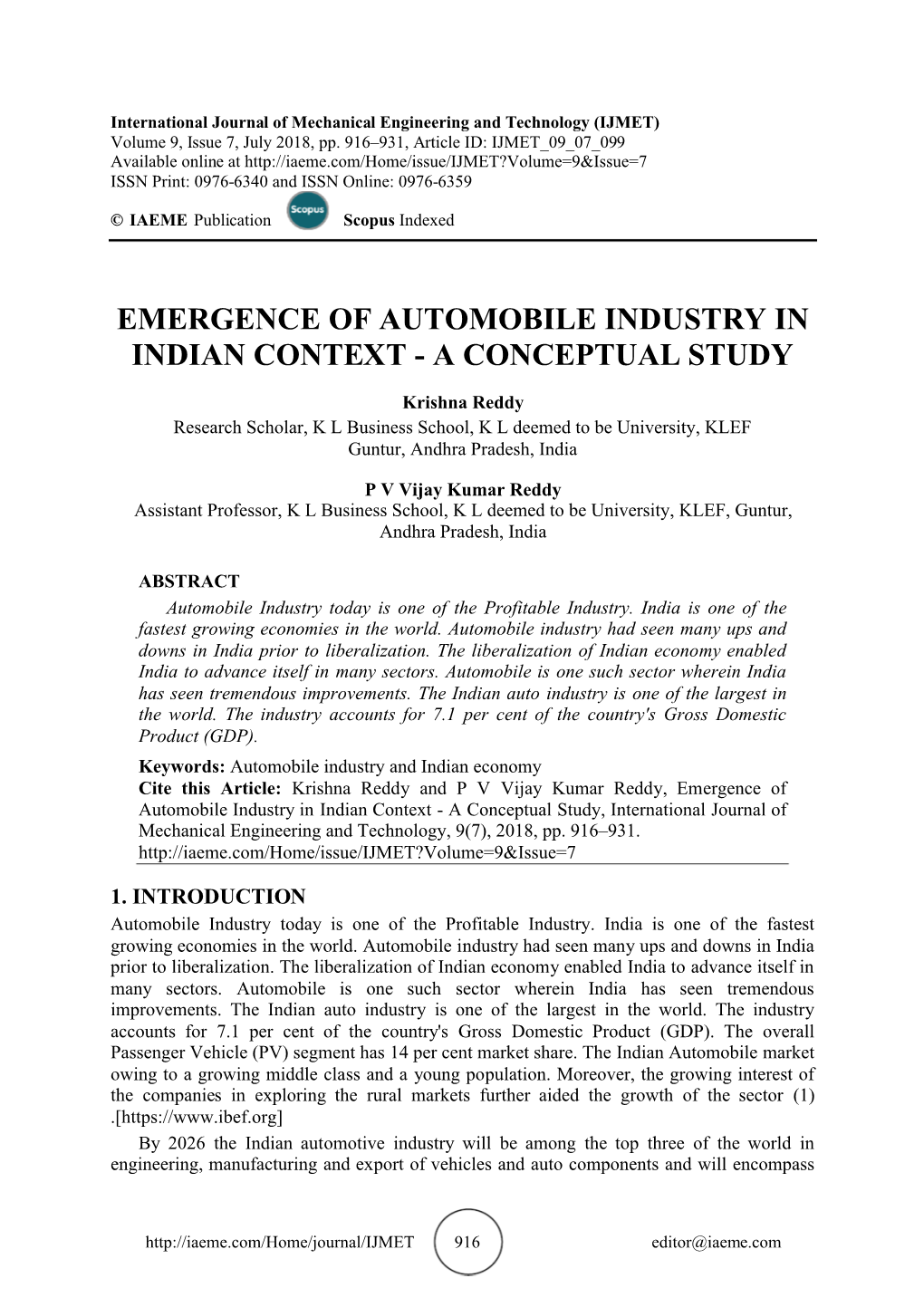 Emergence of Automobile Industry in Indian Context - a Conceptual Study