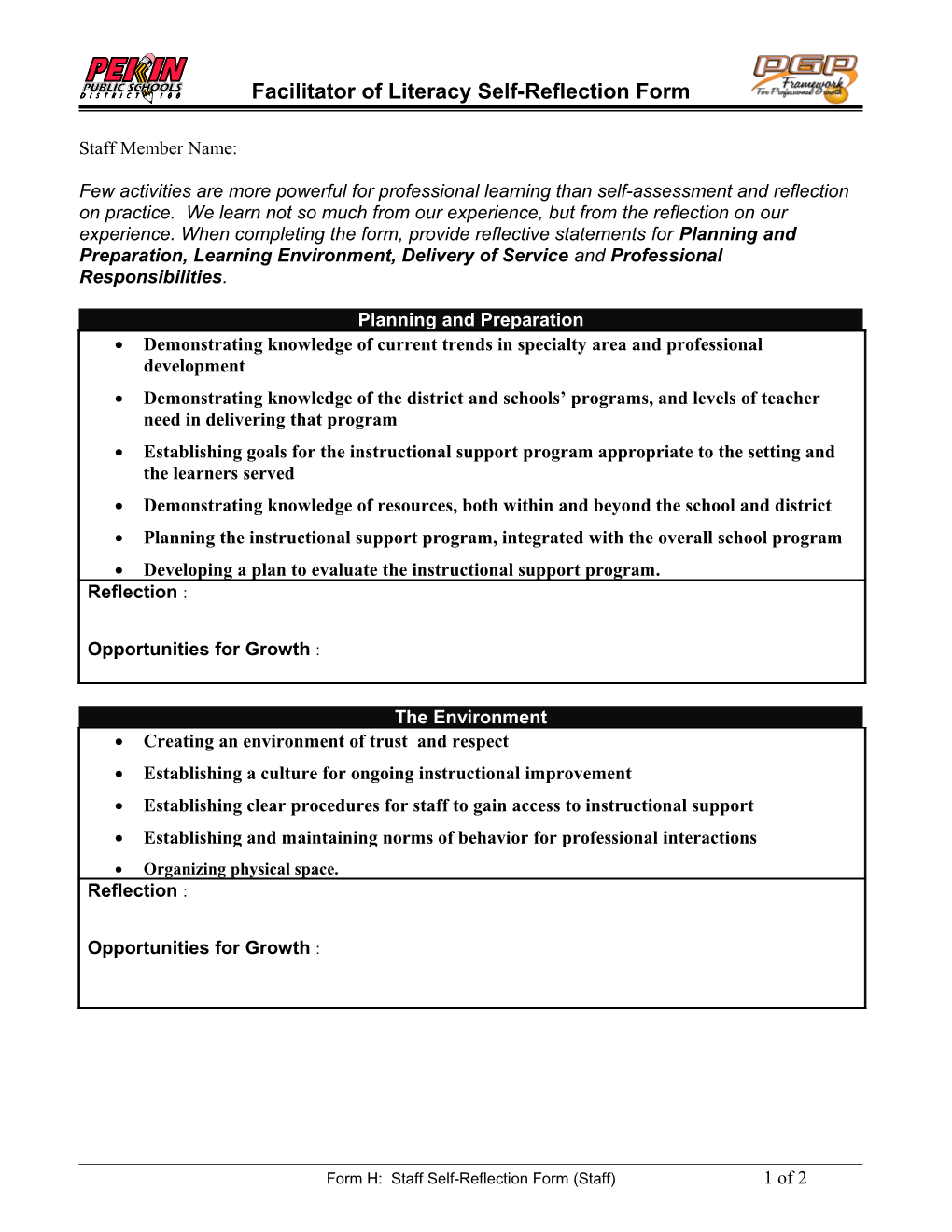 Facilitator of Literacy Self-Reflection Form