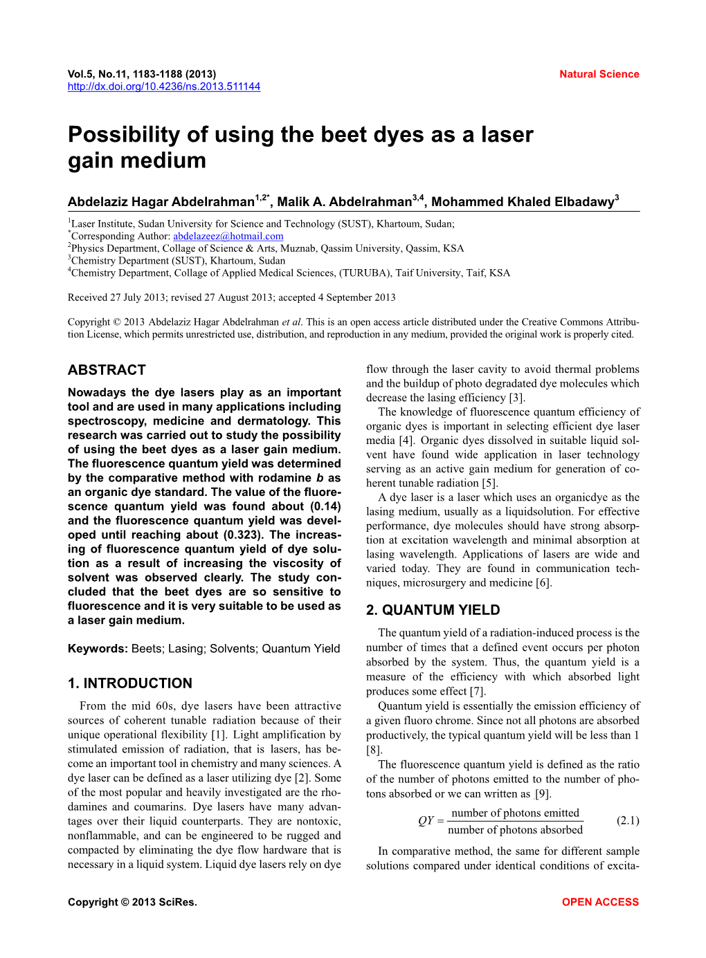 Possibility of Using the Beet Dyes As a Laser Gain Medium