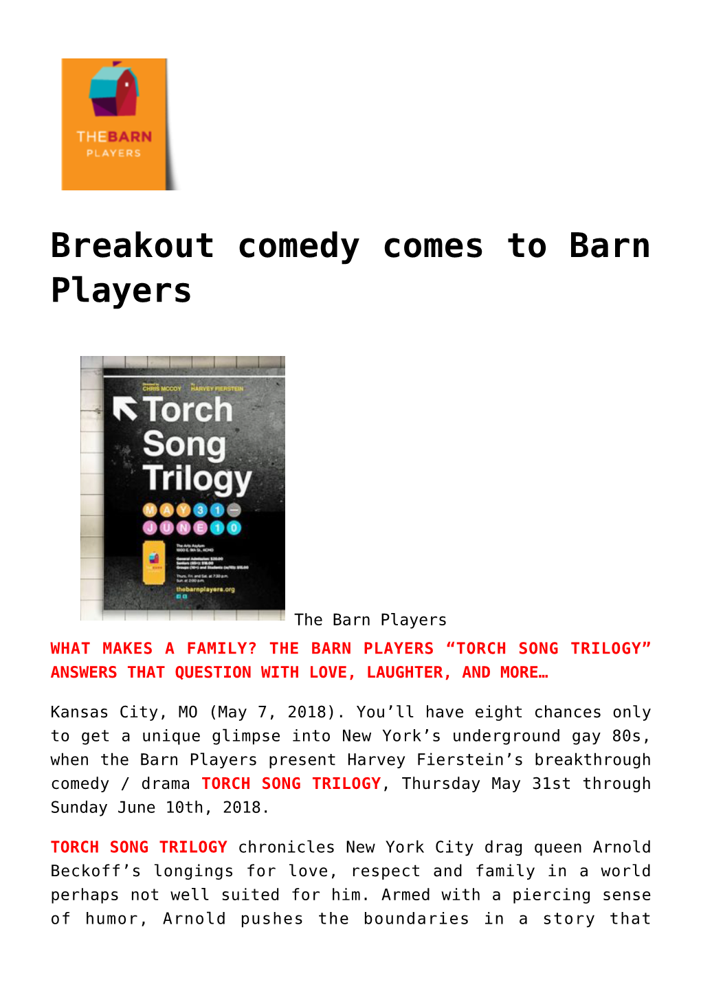 Breakout Comedy Comes to Barn Players