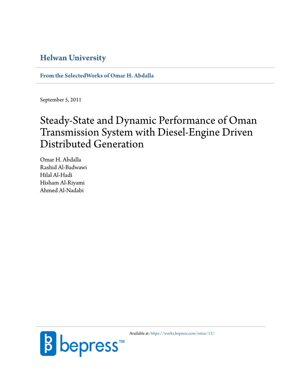 Steady-State and Dynamic Performance of Oman Transmission System with Diesel-Engine Driven Distributed Generation Omar H