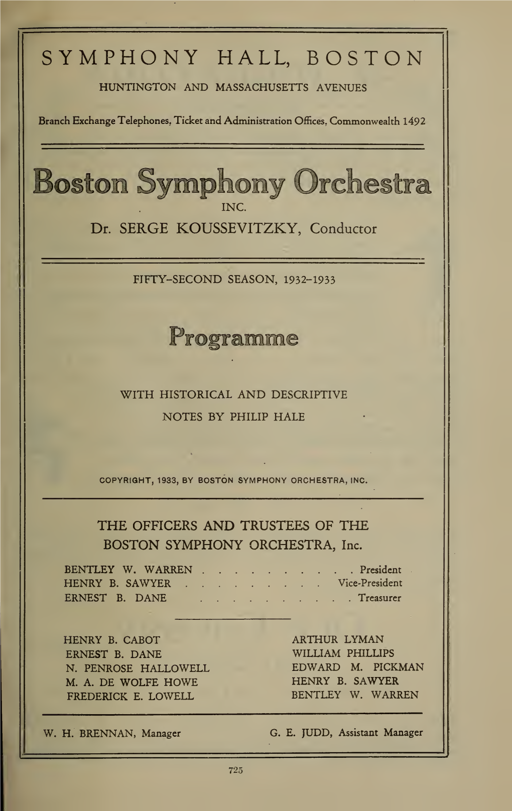 Boston Symphony Orchestra Concert Programs, Season 52,1932