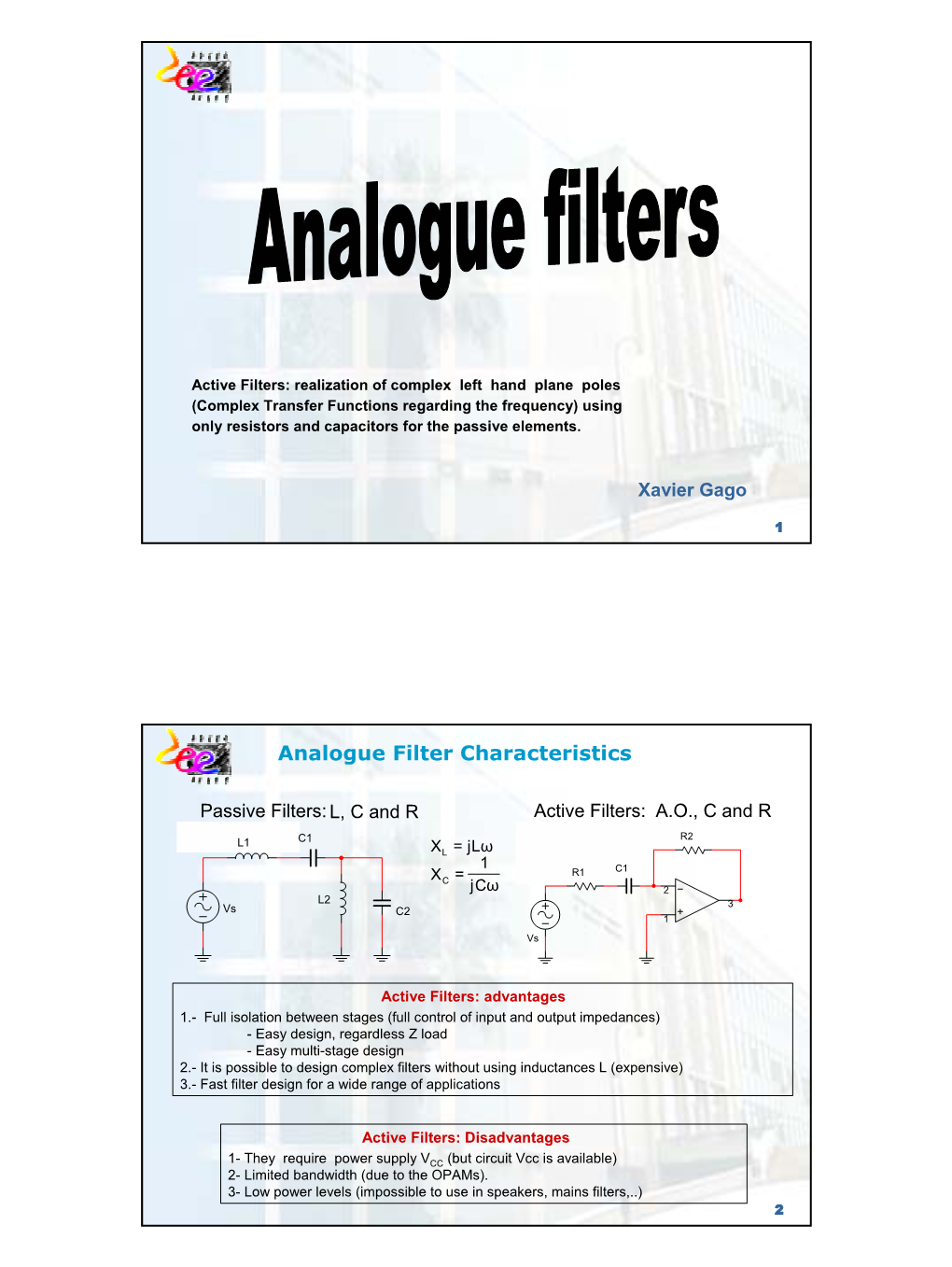 Analogue Filter Characteristics