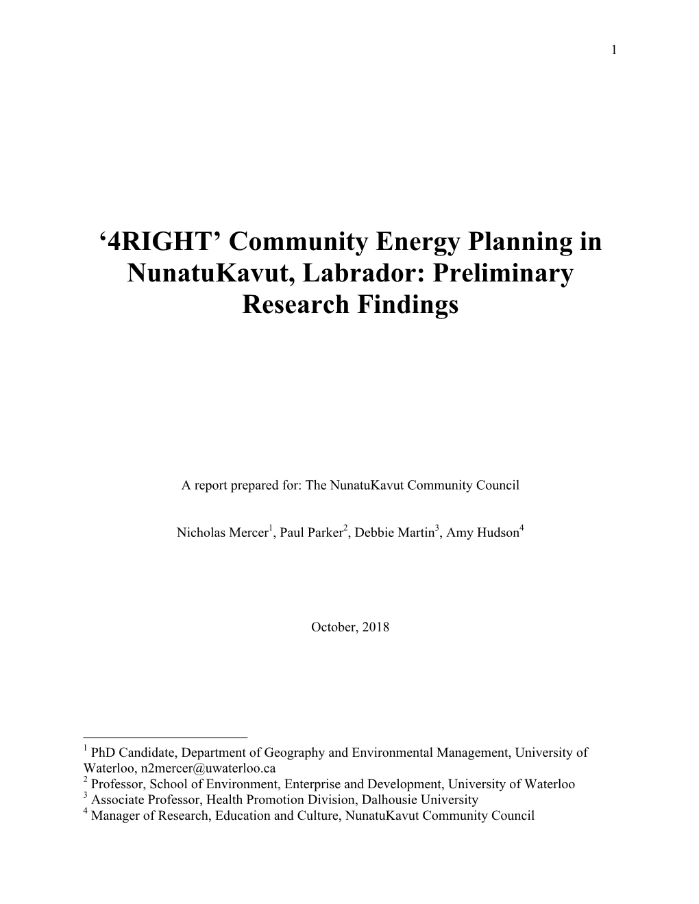 '4RIGHT' Community Energy Planning in Nunatukavut, Labrador: Preliminary Research Findings