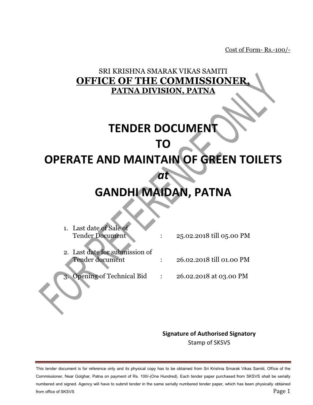 Tender for Public Toilets in Gandhi Maidan