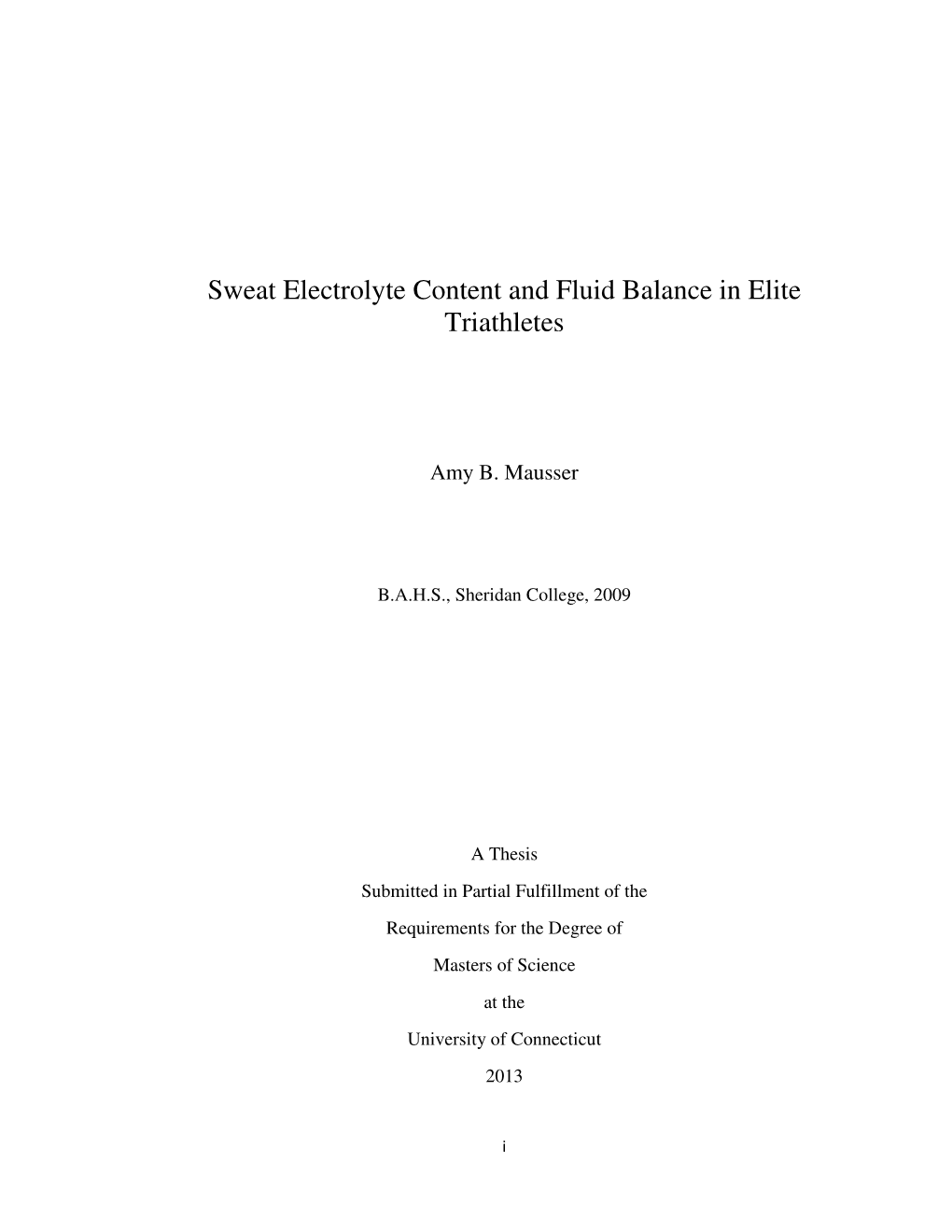 Sweat Electrolyte Content and Fluid Balance in Elite Triathletes