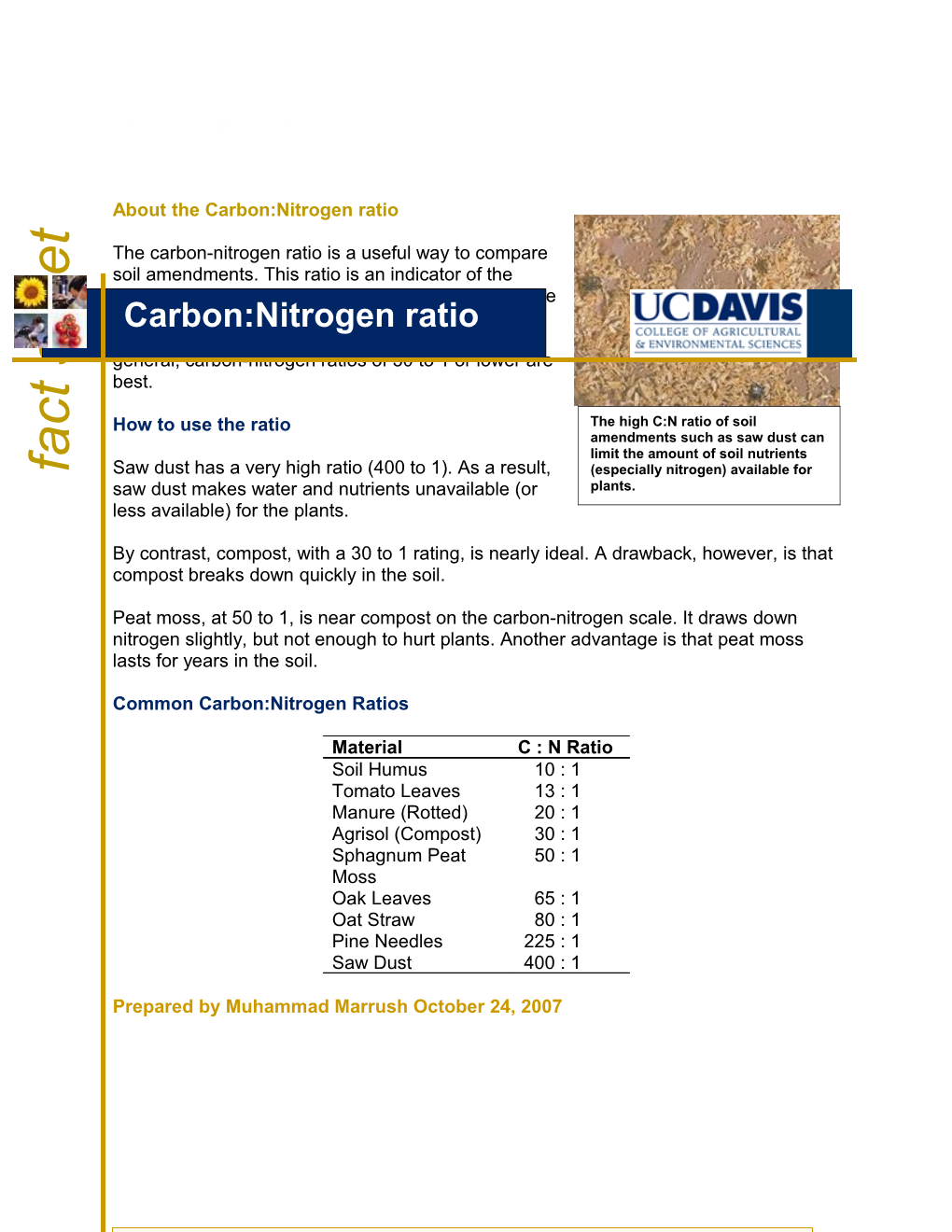 Carbon Nitrogen Chart